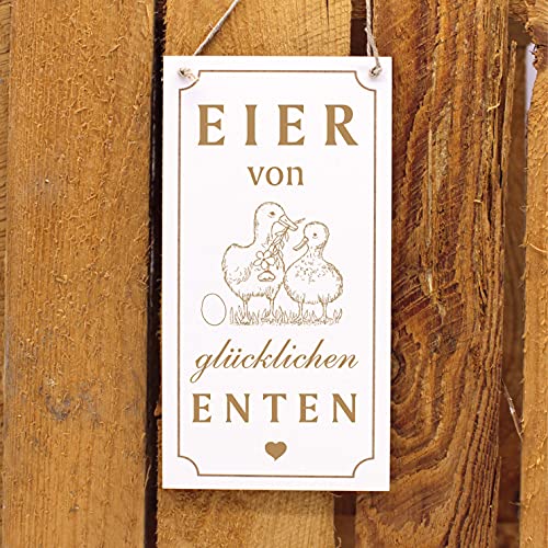 Schild Holzschild graviert - EIER von glücklichen Enten - Dekoschild zum Anhängen 10x20cm | Dekolando Home Accessoires von DEKO-LANDO