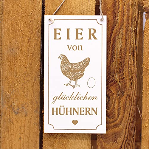 Schild Holzschild graviert - EIER von glücklichen Hühnern - Dekoschild zum Anhängen 10x20cm | Dekolando Home Accessoires von DEKO-LANDO