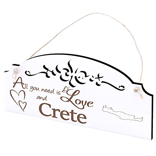 Schild Insel Kreta Deko 20x10cm - All you need is Love and Crete - Holz Wanddeko Dekoration Wand von DEKO-LANDO