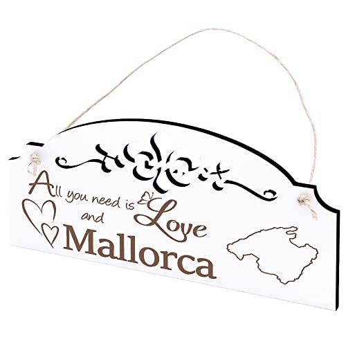 Schild Insel Mallorca Deko 20x10cm - All you need is Love and Mallorca - Holz Wanddeko Dekoration Wand von DEKO-LANDO