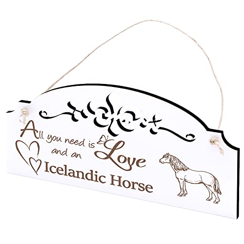 Schild Islandpferd Isländer Pferd Deko 20x10cm - All you need is Love and an Icelandic Horse - Holz Wanddeko Dekoration Wand von DEKO-LANDO