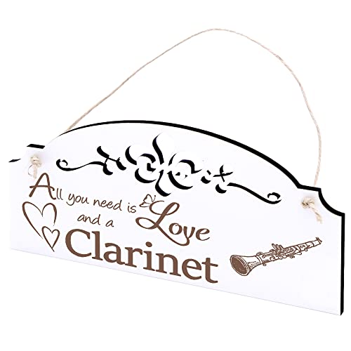 Schild Klarinette Deko 20x10cm - All you need is Love and a Clarinet - Holz Wanddeko Dekoration Wand von DEKO-LANDO