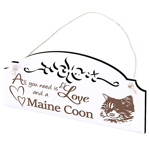 Schild Maine Coon Katze Kopf Deko 20x10cm - All you need is Love and a Maine Coon - Holz Wanddeko Dekoration Wand von DEKO-LANDO