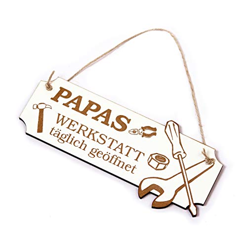 Schild Papas Werkstatt täglich geöffnet Türschild Holz 20 x 8,5 cm von DEKO-LANDO