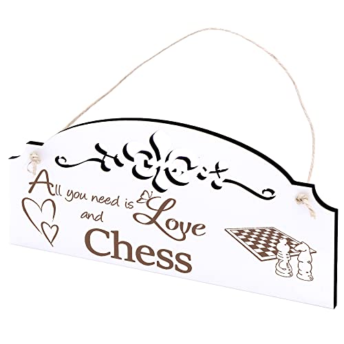 Schild Schach Deko 20x10cm - All you need is Love and Chess - Holz Wanddeko Dekoration Wand von DEKO-LANDO