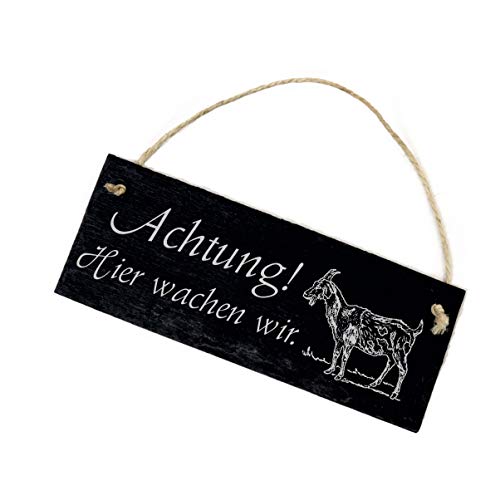 Schild Schiefertafel - Achtung ! Hier wachen wir. Ziegen - Türschild 22 x 8 cm von DEKO-LANDO