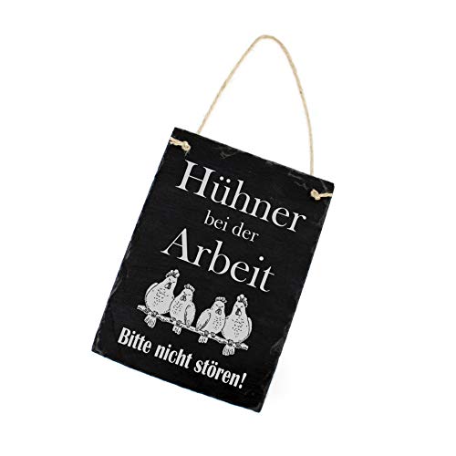 Schild Hühner bei der Arbeit - Bitte nicht stören - Schild aus Schiefer 16 x 22 cm von DEKO-LANDO