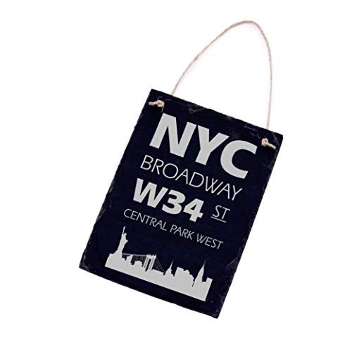 Schild Schiefertafel - New York NYC Broadway - Dekotafel Schiefer Türschild 16x22cm von DEKO-LANDO