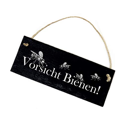 Schild Schiefertafel - Vorsicht Bienen ! - Warnschild Türschild Imker 22 x 8 cm von DEKO-LANDO