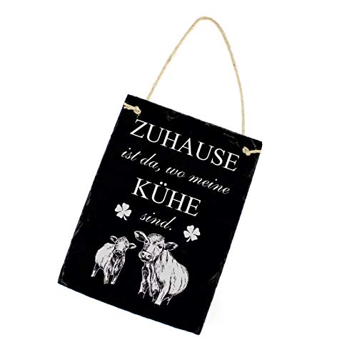 Kühe Kuhstall Schild Schiefertafel mit Spruch - Zuhause ist wo meine Kühe sind - Kuh Dekotafel 16x22cm | Dekolando von DEKO-LANDO