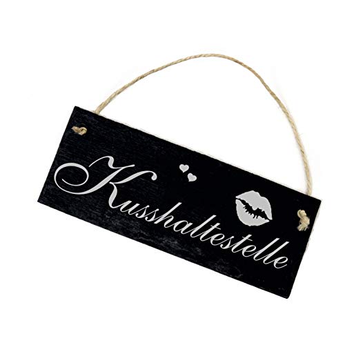 Schild Schiefertafel graviert - Kusshaltestelle - Türschild Dekotafel 22x8cm von DEKO-LANDO