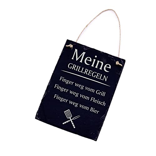 Schild Schiefertafel graviert - Meine GRILLREGELN - grillen Schiefer Dekoschild 16x22cm | Dekolando Home Accessoires von DEKO-LANDO