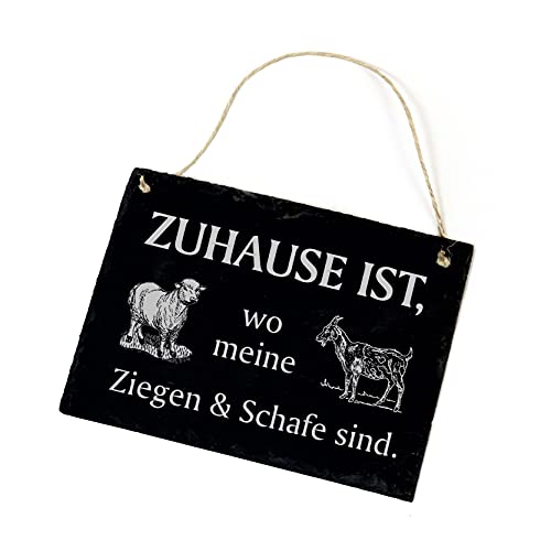 Schild Schiefertafel graviert - ZUHAUSE ist, wo meine Ziegen und Schafe sind - Schiefer Dekoschild 22x16cm | Dekolando Home Accessoires von DEKO-LANDO