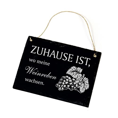 Schild Schiefertafel mit Spruch graviert - ZUHAUSE ist, wo meine Weinreben wachsen - Schiefer Dekoschild 22x16cm | Dekolando Home Accessoires von DEKO-LANDO