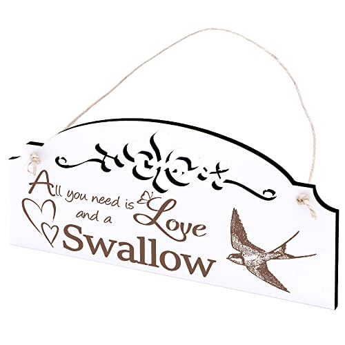 Schild Schwalbe Deko 20x10cm - All you need is Love and a Swallow - Holz Wanddeko Dekoration Wand von DEKO-LANDO