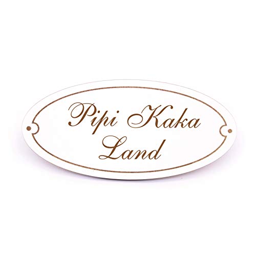 Pipi Kaka Land Schild Türschild Oval graviert - selbstklebend WC Toilette Dekoschild 15x7cm | Dekolando von DEKO-LANDO