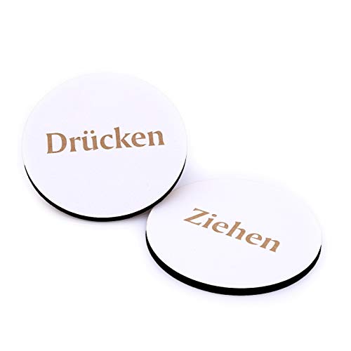 Schild Ziehen Drücken - Türschild zum Ankleben Ø 10 cm von DEKO-LANDO