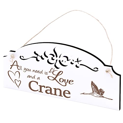 Schild fliegender Kranich Deko 20x10cm - All you need is Love and a Crane - Holz Wanddeko Dekoration Wand von DEKO-LANDO