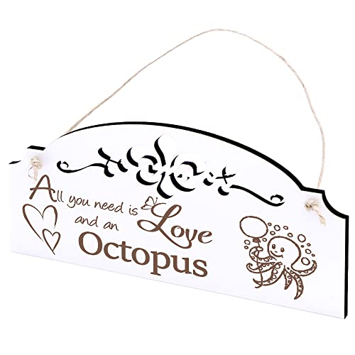 Schild niedliche Krake mit Ballon Deko 20x10cm - All you need is Love and an Octopus - Holz Wanddeko Dekoration Wand von DEKO-LANDO