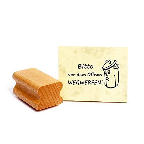 Stempel Bitte vor dem Öffnen wegwerfen - Mülltonne - 50 x 30 mm von DEKO-LANDO