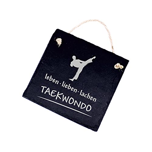 Taekwondo Schild graviert - Taekwondo Leben Lieben Lachen - Schiefertafel Türschild 11x11cm | Dekolando von DEKO-LANDO