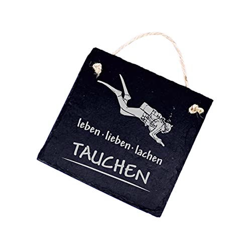 Taucher Schild graviert - Leben Lieben Lachen Tauchen - Schiefertafel Türschild 11x11cm | Dekolando von DEKO-LANDO