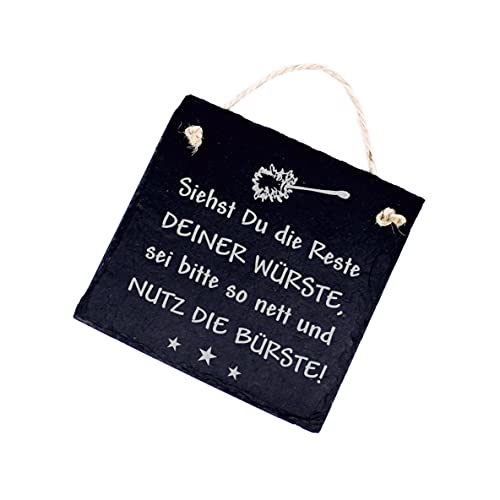 Toilettenschild WC Schild - Siehst Du die Reste Deiner Würste, nutz die Toilettenbürste! Schiefertafel 11 x 11 cm von DEKO-LANDO