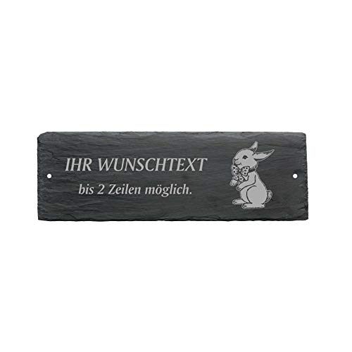 Türschild HASE - mit Wunschtext - aus Schiefer - 22 x 8 cm von DEKO-LANDO