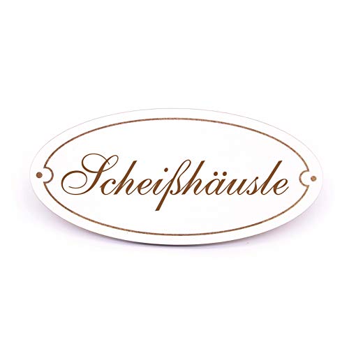 Türschild Oval - Scheißhäusle - selbstklebend graviert WC Toilette Schild 15x7cm von DEKO-LANDO