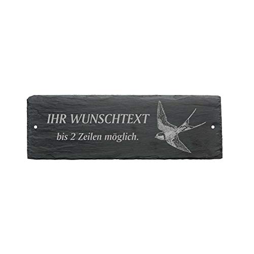 Türschild SCHWALBE - mit Wunschtext - aus Schiefer - 22 x 8 cm von DEKO-LANDO