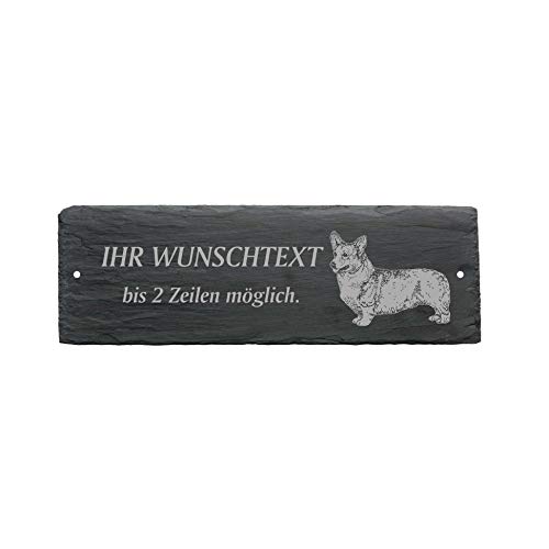 Türschild WELSH CORGI 01 - mit Wunschtext - aus Schiefer - 22 x 8 cm von DEKO-LANDO