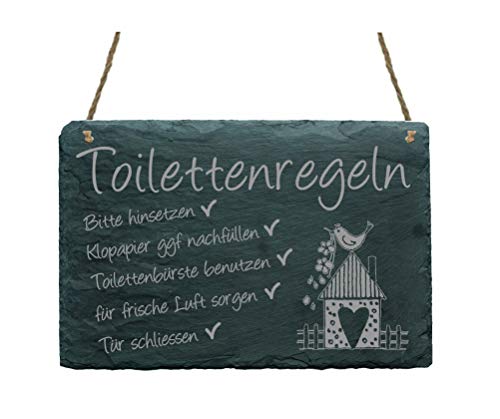 WC Schild Toilette Regeln Schiefertafel Toilettenregeln - witziges Schild - Vogel Haus Herz von DEKO-LANDO