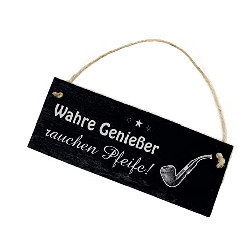 Wahre Genießer rauchen Pfeife - Schild Schiefer graviert Dekoschild Pfeifenraucher 8 x 22 cm | Dekolando von DEKO-LANDO