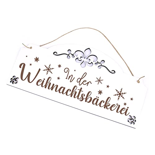 Weihnachten Schild In der Weihnachtsbäckerei - Schneeflocken Türschild mit Ornamenten 28x13 cm von DEKO-LANDO