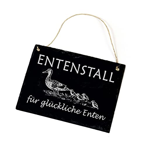 Enten Schild aus Schiefer mit Spruch - Entenstall für glückliche Enten - Schiefertafel Türschild 22x16cm | Dekolando von DEKO-LANDO