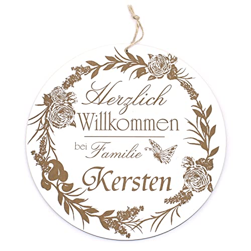 DEKO-LANDO Willkommensschild Rund Holz Türschild - Herzlich Willkommen bei Familie Wunschname Haustürschild Vintage Ø 20 cm, Weiß DEKO-LANDO Willkommensschild Rund Holz Türschild - Herzlich Willkommen bei Familie Wunschname Haustürschild Vintage Ø 20 cm, Weiß von DEKO-LANDO