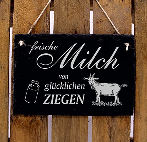 Ziegenmilch Schild graviert - frische Milch von glücklichen Ziegen - Schiefer Dekoschild 22x16cm | Dekolando von DEKO-LANDO