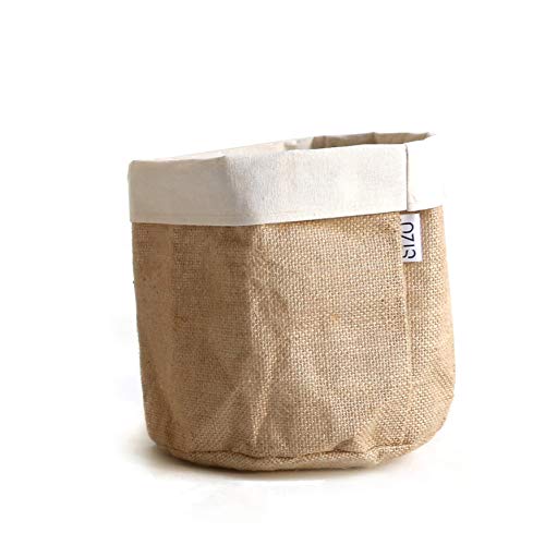 DEKO MARKET Pflanzkorb Blumentopf Übertopf Korb Aufbewahrungskorb aus Jute Natur mit Rand aus Leinen, Ø 20 cm, Höhe: 20 cm von DEKO MARKET