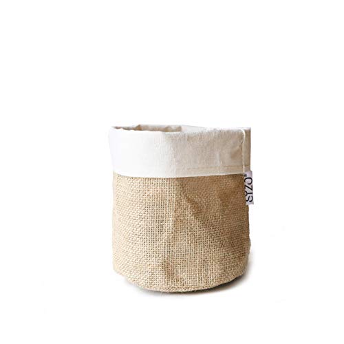 DEKO MARKET Pflanzkorb Blumentopf Übertopf Korb Aufbewahrungskorb aus Jute Natur mit Rand aus Leinen, Ø 13 cm, Höhe: 13 cm von DEKO MARKET