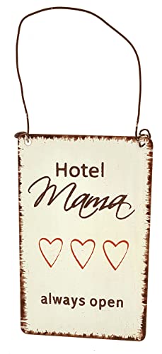 Magnet mit Motiv, Hotel Mama Always Open, 8x5cm, kann auch als Blech-Schild zum Aufhängen benutzt Werden von DEKO TRADER