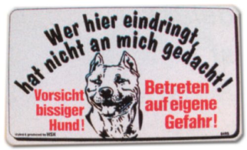 PST-Schild - Wer hier eindringt - Vorsicht bissiger Hund - Betreten auf eigene Gefahr - Pit Bull Terrier Schild Warnschild Warnzeichen Arbeitssicherheit Türschild Tür Kunststoff Geschenk Geburtstag von DEKO TRADER