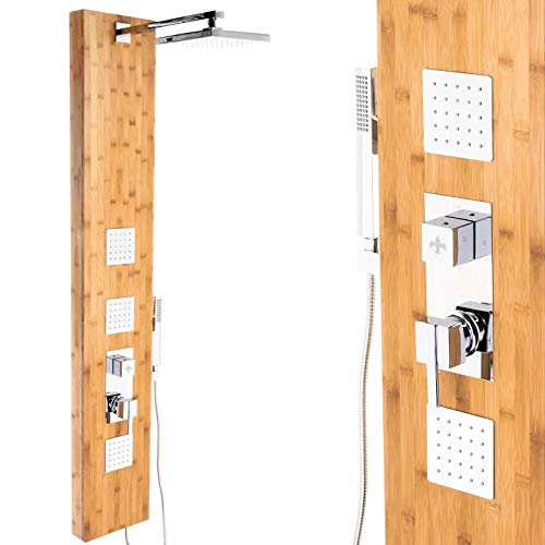 Bambus Premium Duschpaneel 150cm Multifunktion Regendusche Handbrause Duschsäule, : mit Thermostat von DEKO VERTRIEB BAYERN