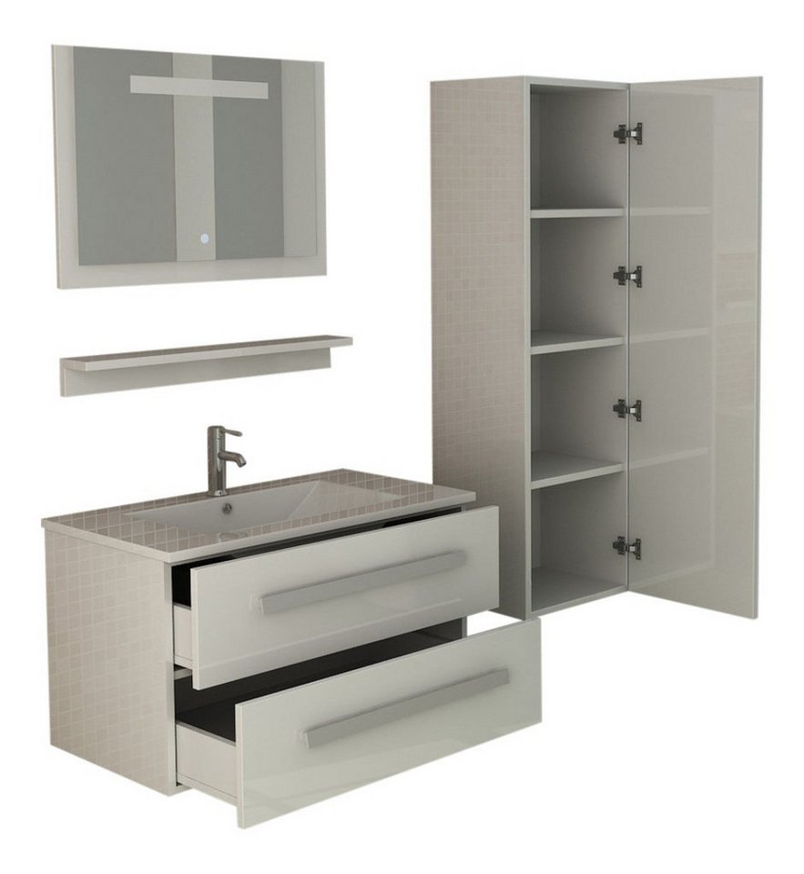 DEKO VERTRIEB BAYERN Badmöbel-Set Bad-Set Waschtischschrank+Waschbecken+LED Spiegel+... von DEKO VERTRIEB BAYERN
