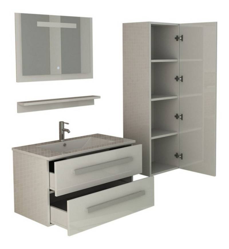DEKO VERTRIEB BAYERN Badmöbel-Set Bad-Set Waschtischschrank+Waschbecken+LED Spiegel+... von DEKO VERTRIEB BAYERN