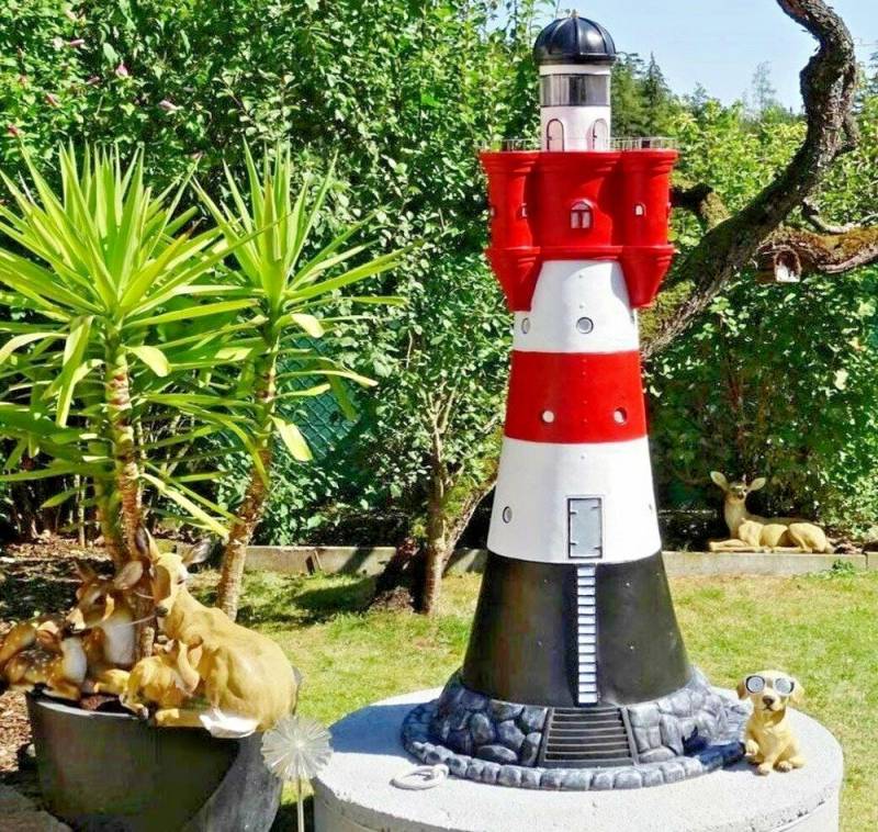 DEKO VERTRIEB BAYERN Gartenfigur XXL Premium Leuchtturm 180 cm Roter Sand rot/weiß von DEKO VERTRIEB BAYERN