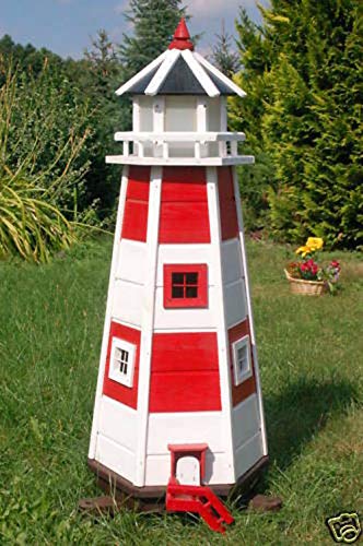 DEKO VERTRIEB BAYERN XL Premium Leuchtturm mit Solar LED Beleuchtung 1,1m rot/Weiss 110cm von DEKO VERTRIEB BAYERN