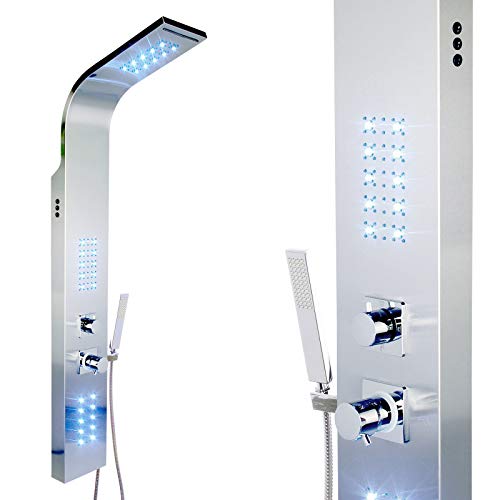 Premium Edelstahl LED Duschpaneel Thermostat Wasserfall Duschsäule 140cm hoch, mit Thermostat von DEKO VERTRIEB BAYERN