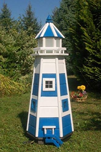 XL Premium Leuchtturm mit Solar LED Beleuchtung 1,1m blau/weiss 110cm Holz Deko von DEKO VERTRIEB BAYERN