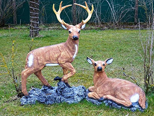 XXL Hirsch + REH Paar AUF FELSEN 115cm lebensgross Premium Garten Deko Figur Dekoration WILD DEKO inkl. Spedition von DEKO VERTRIEB BAYERN