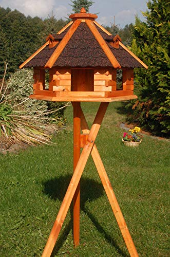 XXXL Premium Vogelhaus 70x45cm mit/ohne Solar/Ständer Futterhaus Vogelvilla Vogelfutterhaus, Farbe: Dunkel + Solar + Ständer von DEKO VERTRIEB BAYERN